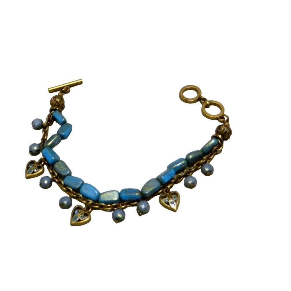 Premier Designs Never Ending Bracelet Mesa Pierced Earrings Matte Gold Blue - Picture 2 of 7